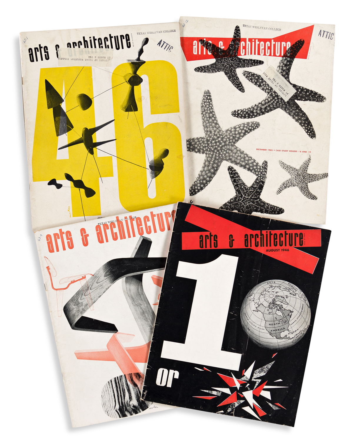 HERBERT MATTER (1907-1984).  ARTS & ARCHITECTURE. Group of 12 magazine issues. 1940-1946. Each 13x10 inches, 33x25½ cm.